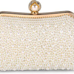 Pearl Clutch Bag for Women Beaded Evening Bridal Party Wedding Handbag